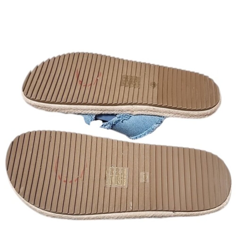 SHU SHOP Denim Blue Espadrille Slide Sandals 9 Frayed Criss Cross Straps Boho - Picture 8 of 14